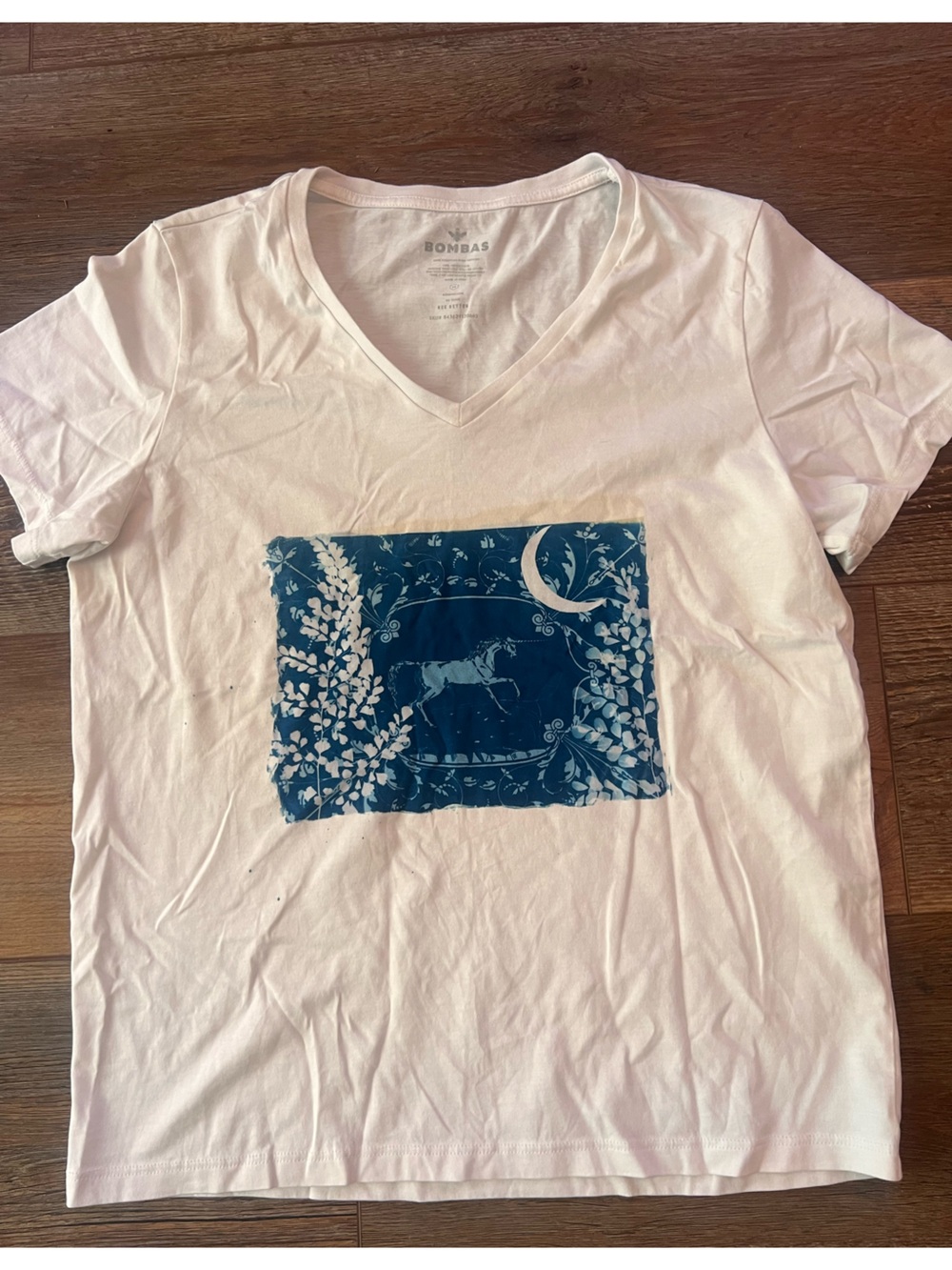 Bombas White Short-Sleeve Pima Cotton Tee with Cyanotype print